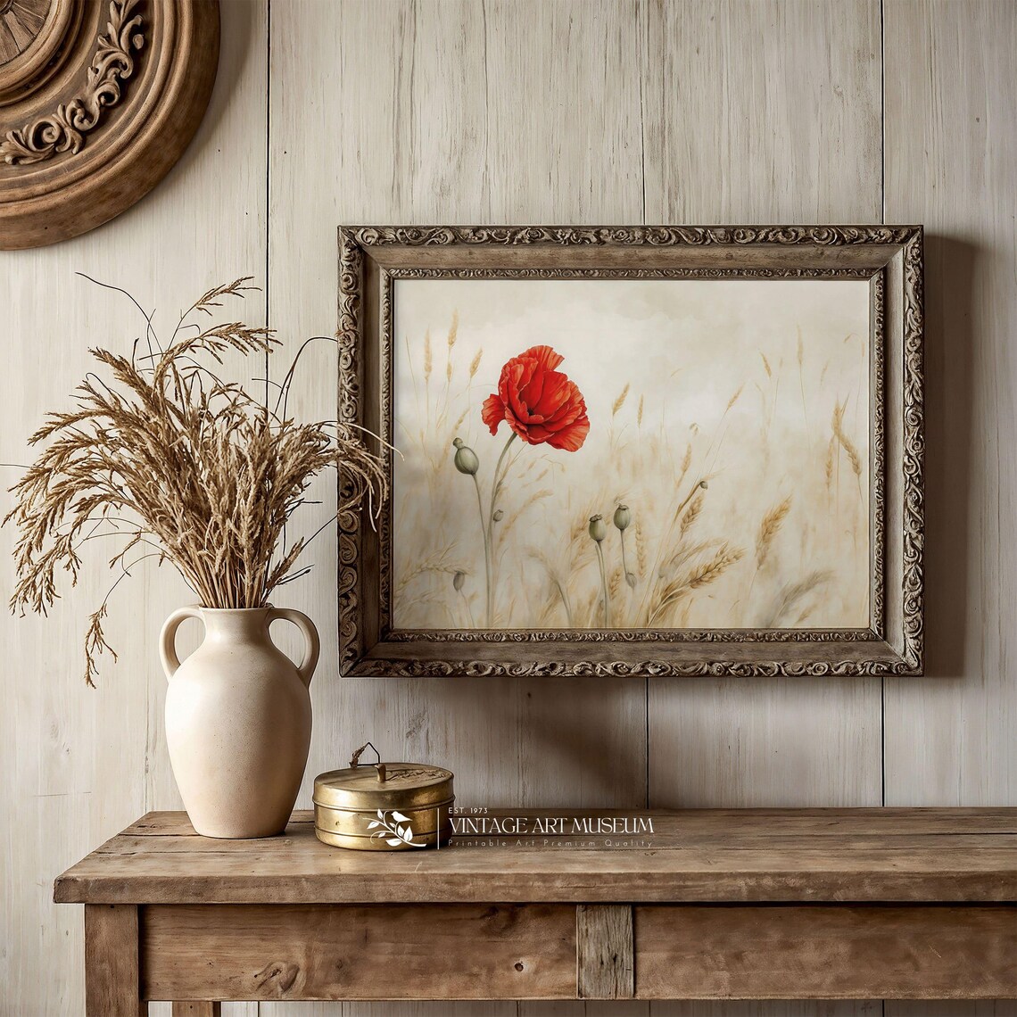 Red Poppy in Wheat Field Vintage Floral Cottagecore Wall Art - Image 2