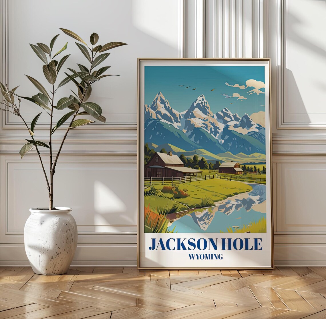 Jackson Hole Wyoming Grand Teton Mountain Vintage Travel Poster