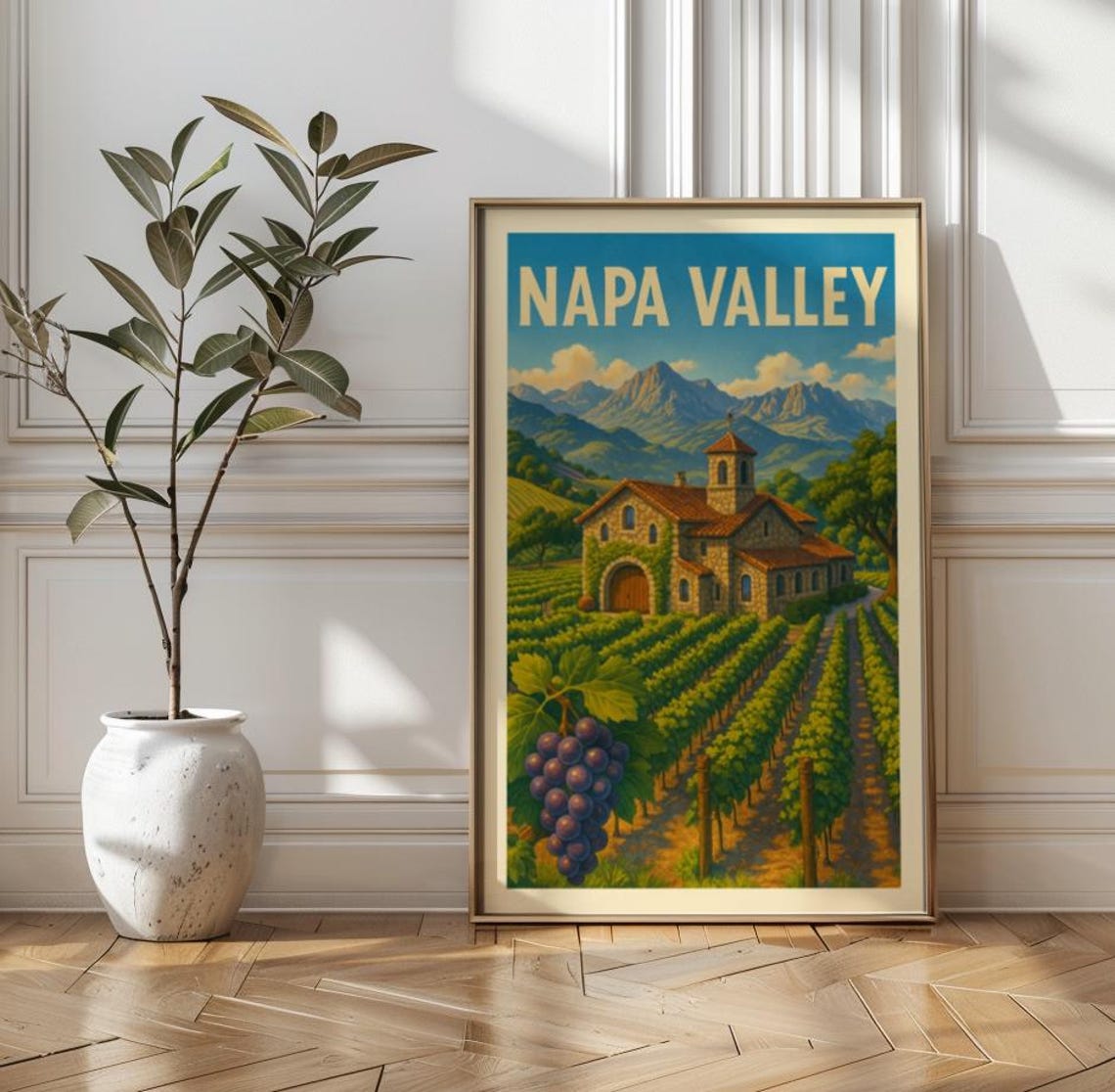 Napa Valley California Vintage Vineyard Winery Travel Poster