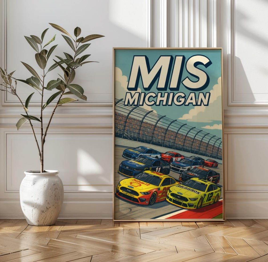 MIS Michigan Retro Vintage Stock Car Racing Speedway Track Poster