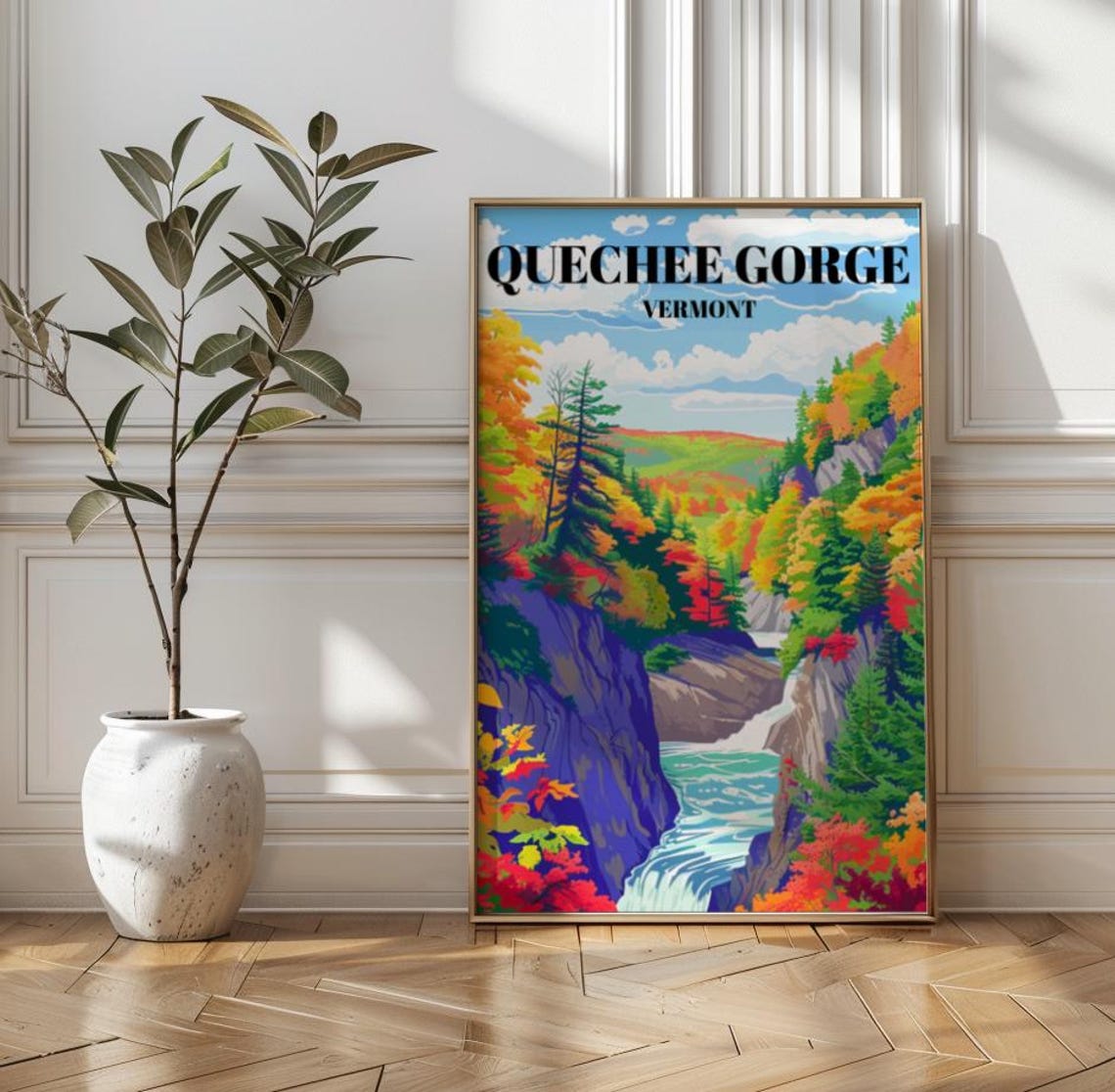 Quechee Gorge Vermont Vibrant Autumn Fall Foliage Travel Poster