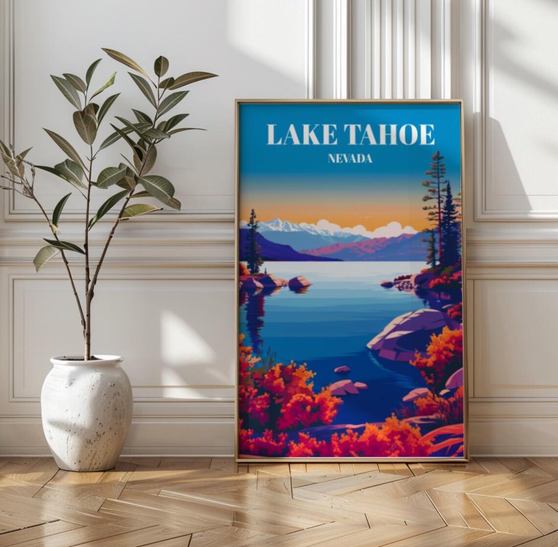 Lake Tahoe Vintage Travel Poster, Mountain Landscape