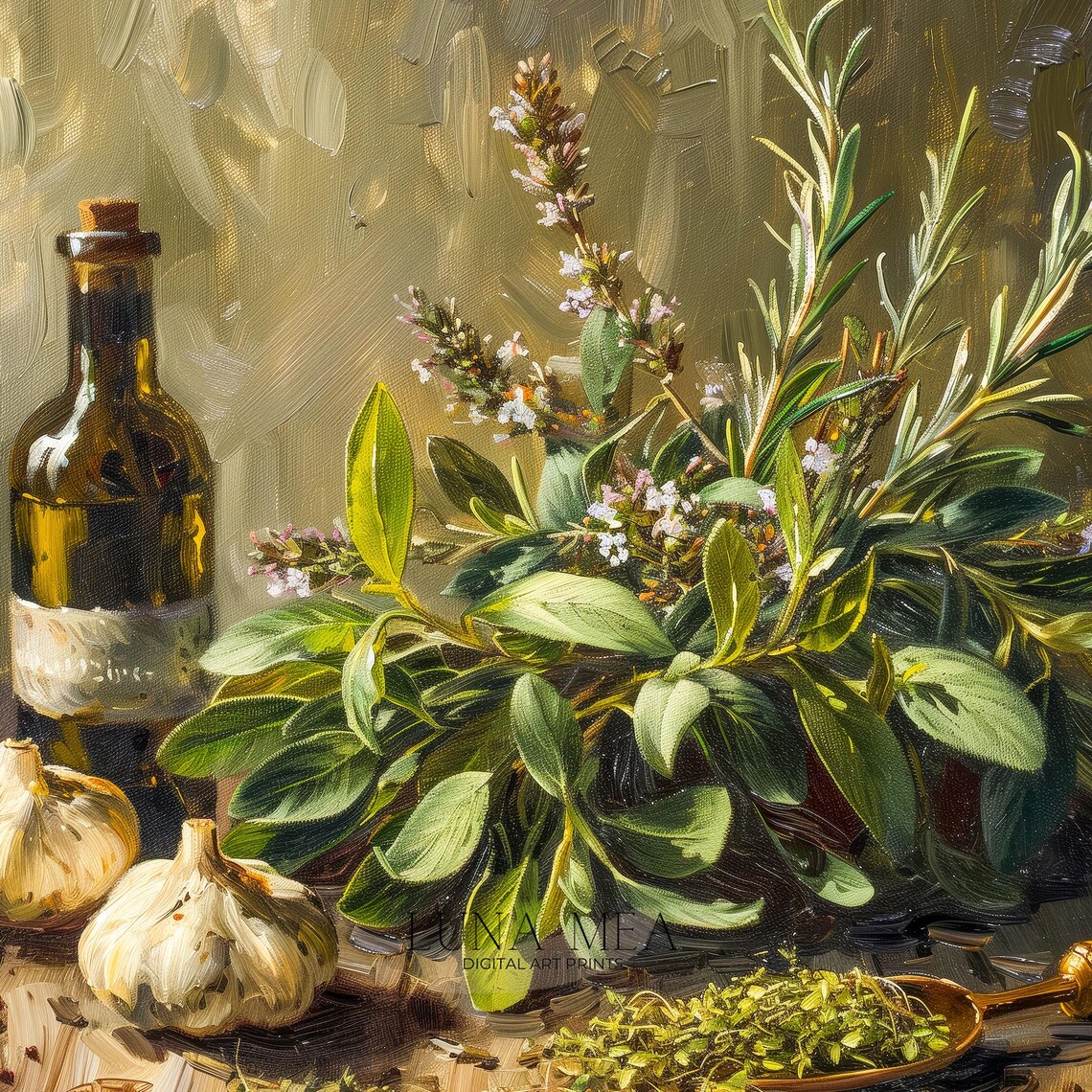 Kitchen Still Life Herbs and Garlic Vintage Art Print - Image 2