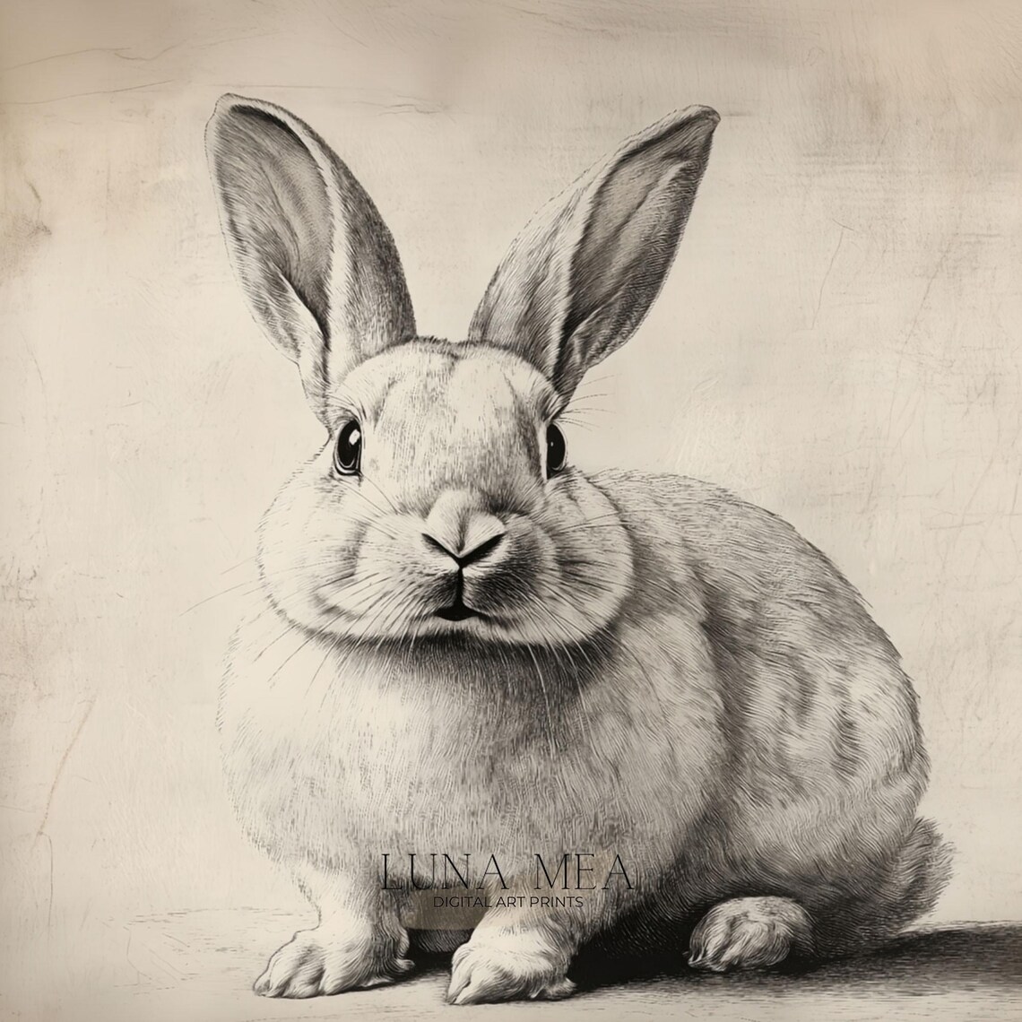 Vintage Rabbit Pencil Sketch Antique Hare Drawing Minimalist Animal Art Poster - Image 3