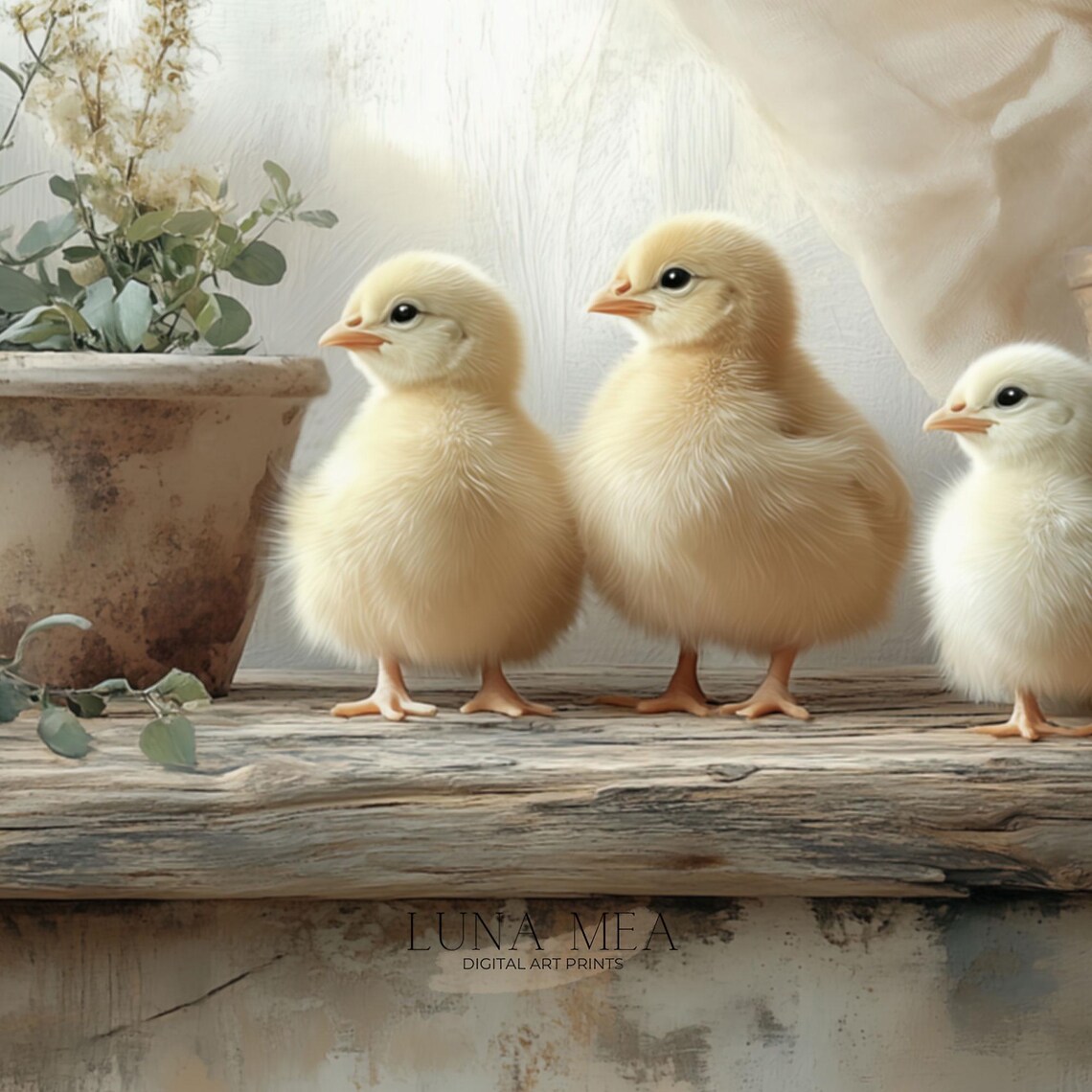Three Fluffy Baby Chicks On Windowsill Vintage Spring Nursery Animal Art Poster - Image 3