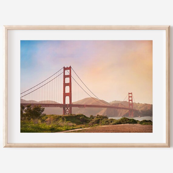 Golden Gate Bridge San Francisco Sunset Pastel Sky Photo Wall Poster