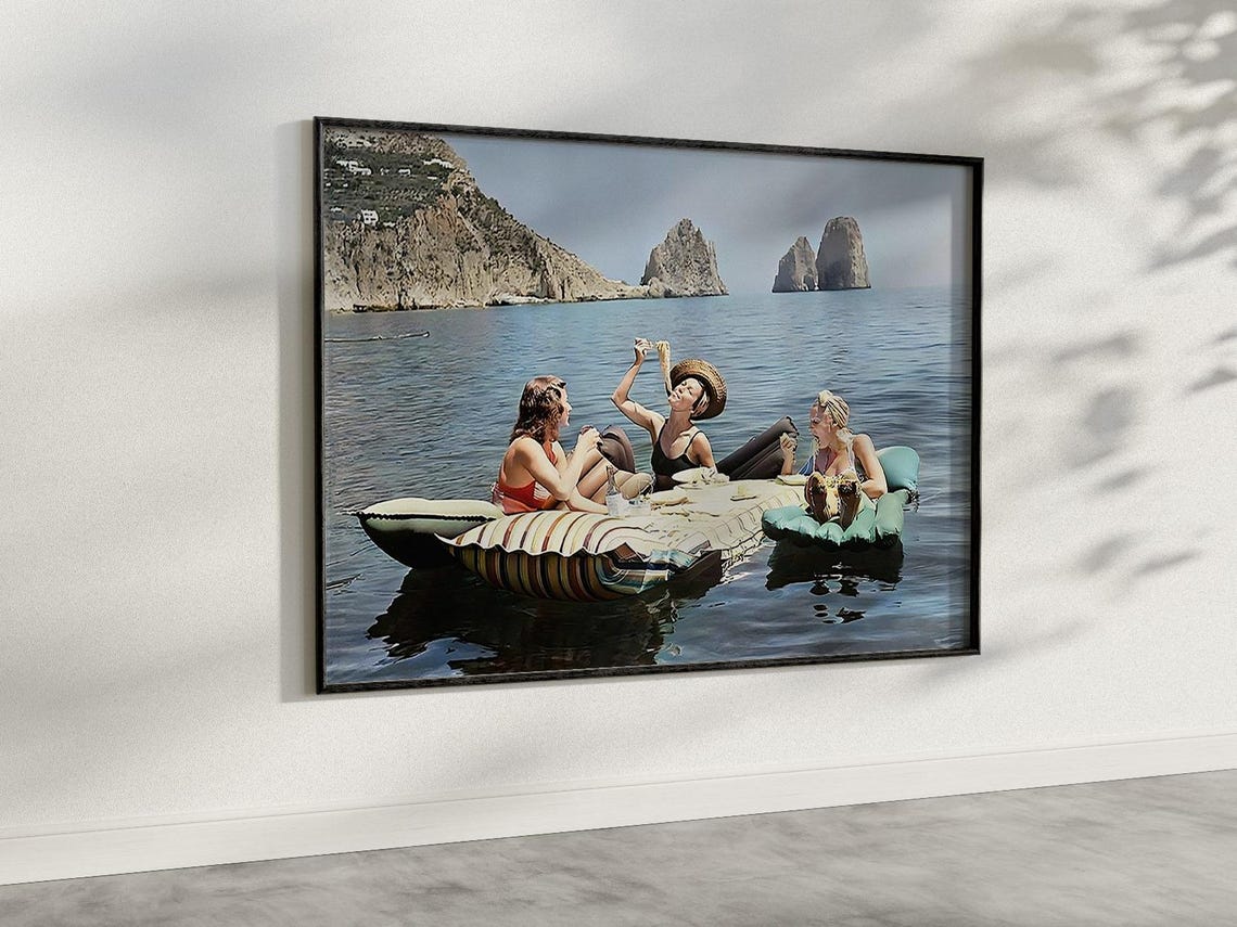 Three Women Picnic on Floats Italian Coast Retro Summer Poster - Image 3