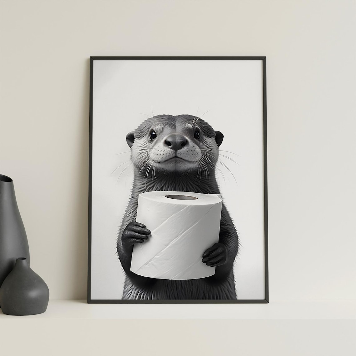 Funny Otter Bathroom Poster, Black And White Print - Image 4