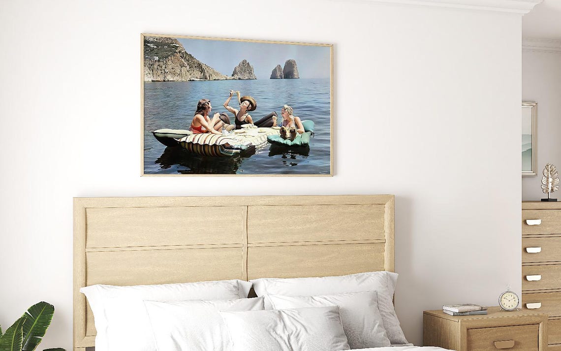 Three Women Picnic on Floats Italian Coast Retro Summer Poster - Image 4
