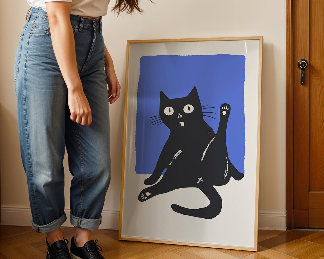 Funny Cat Poster, Minimalist Bathroom Wall Art
