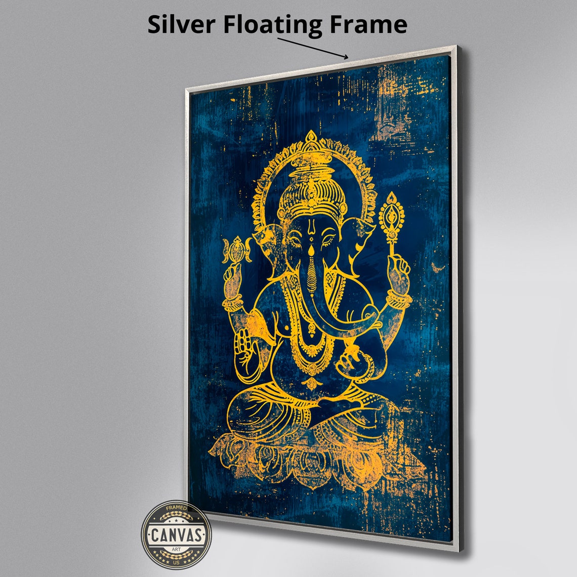 Golden Lord Ganesha Seated Hindu Deity On Deep Blue Wall Poster - Image 2