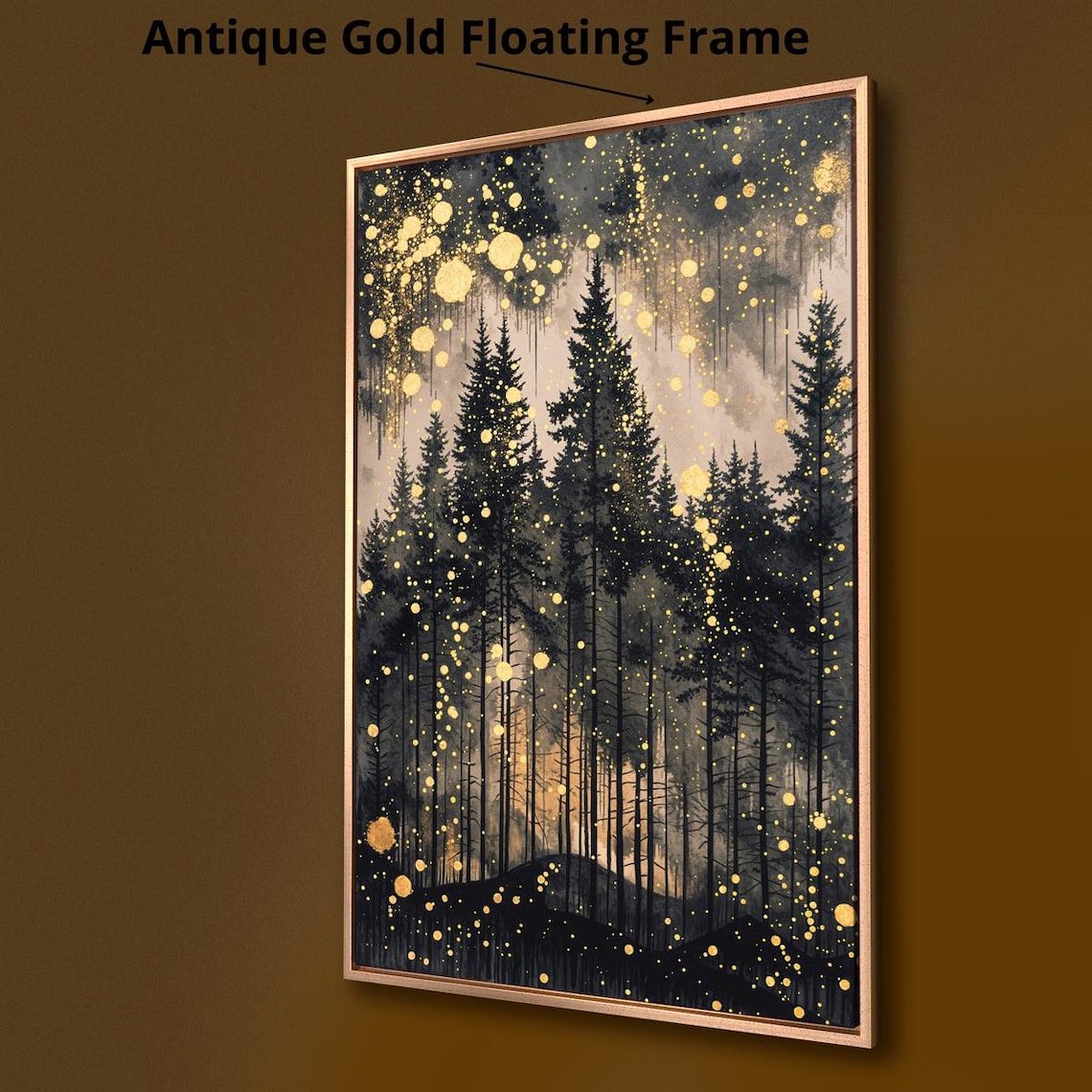 Mystical Pine Forest Golden Starry Night Enchanted Woods Wall Art Poster - Image 3