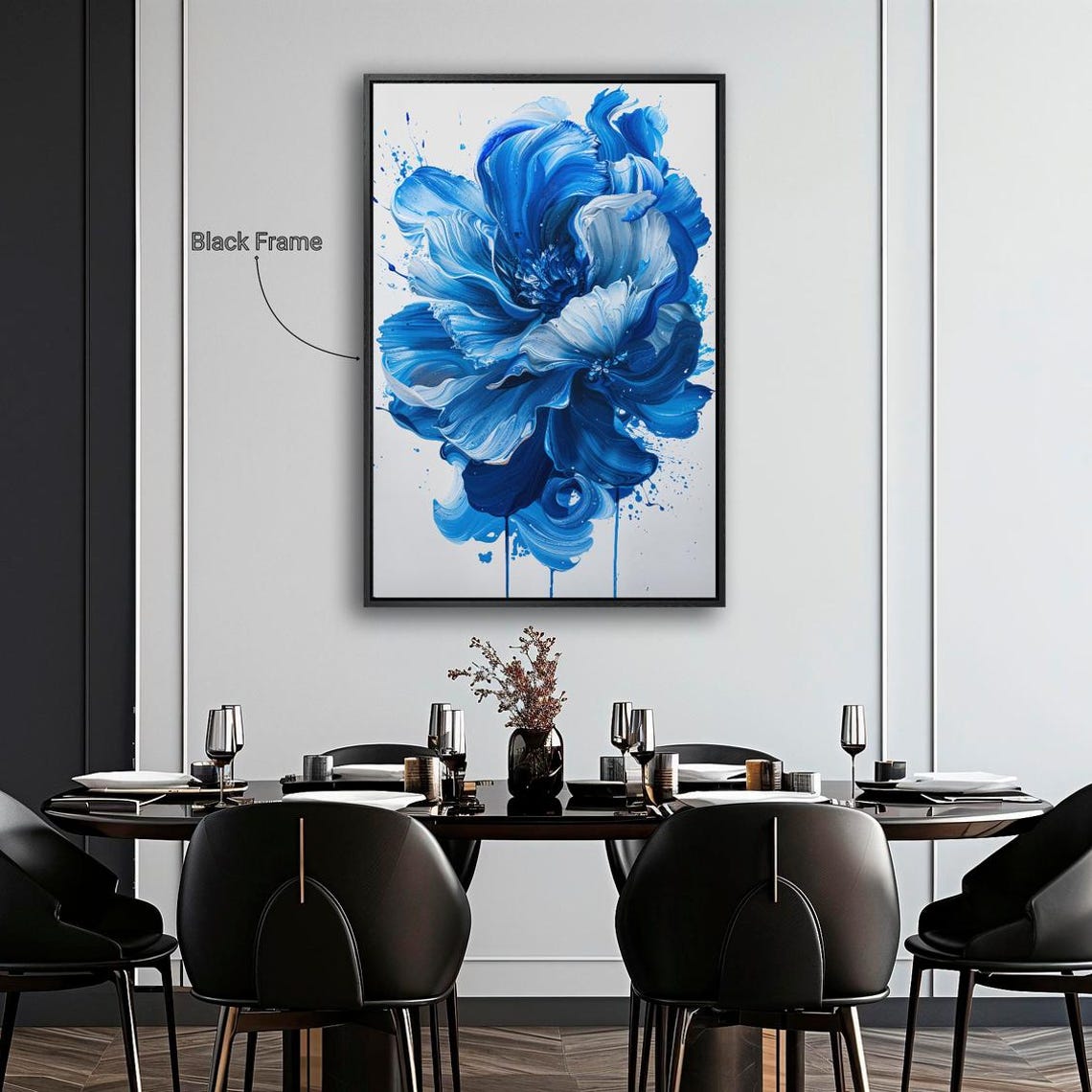 Abstract Blue Flower Bold Brushstrokes Modern Botanical Wall Art Print - Image 5