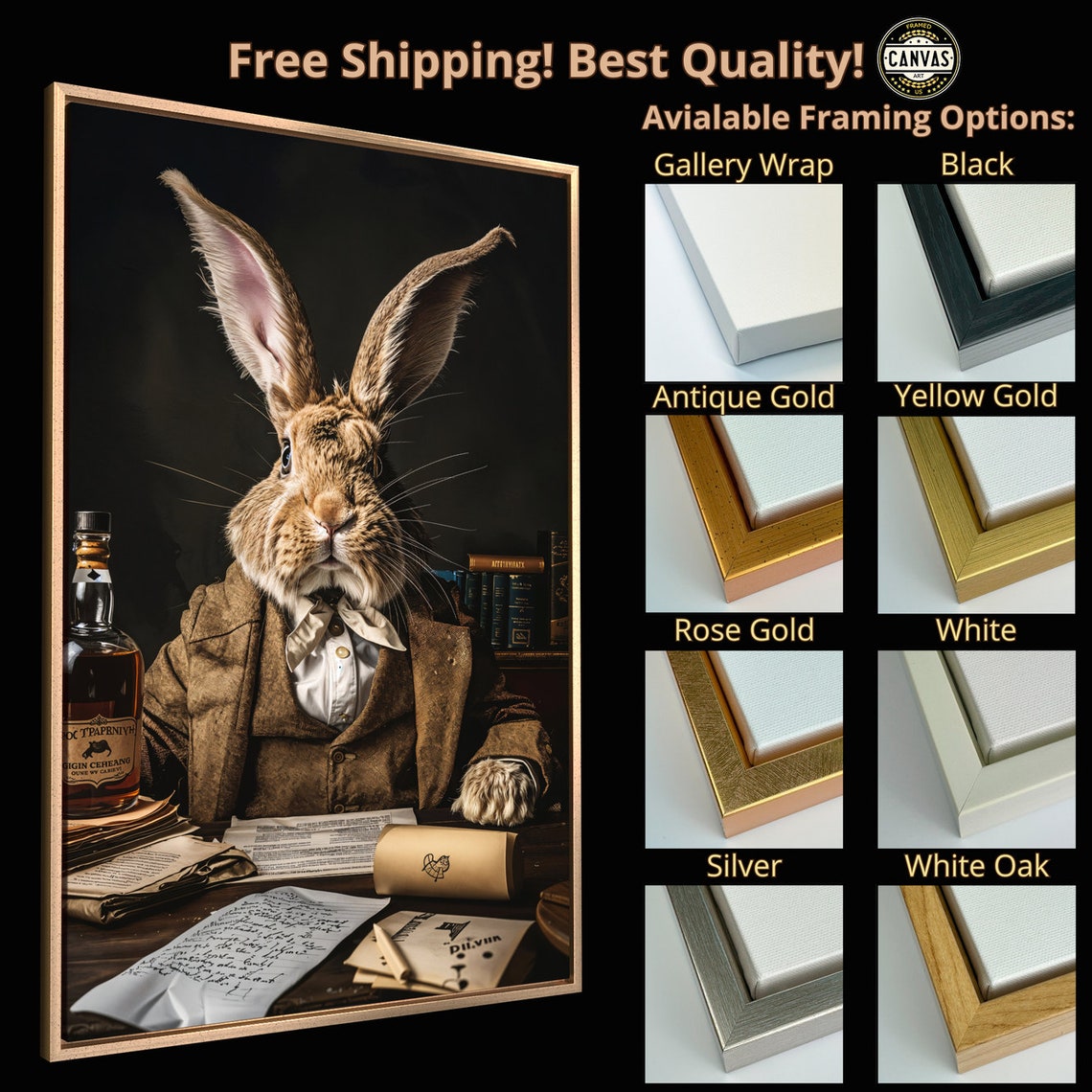 Victorian Rabbit Gentleman At Desk Whiskey Quirky Vintage Art Poster - Image 4