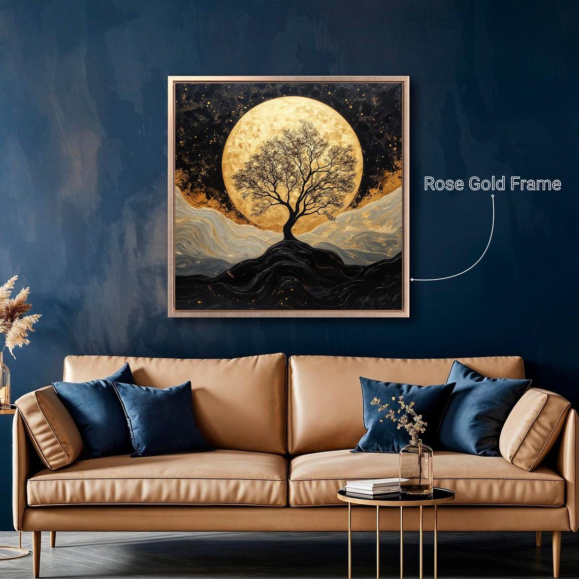 Black Tree Silhouette Golden Full Moon Mystical Night Sky Art Poster - Image 4