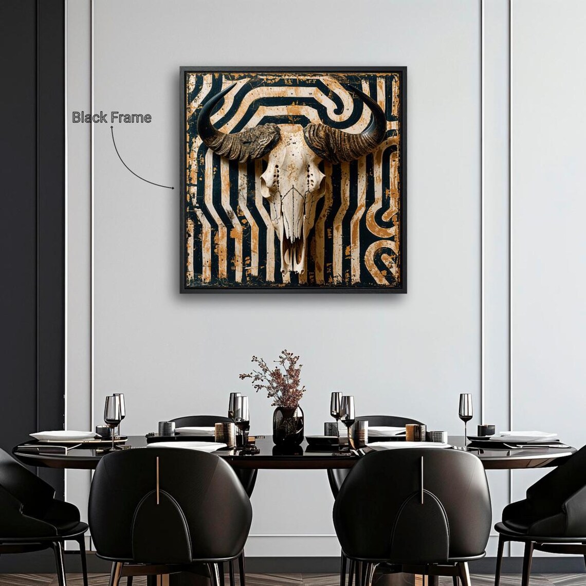 Rustic Buffalo Skull Tribal Pattern Southwestern Style Wild West Art Print - Image 2