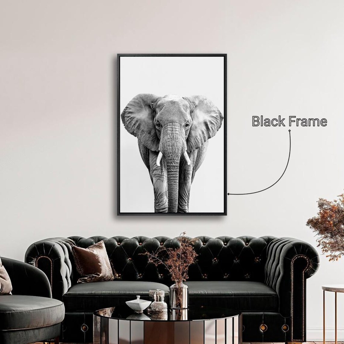 Majestic Elephant Black White Photography Wild Safari Animal Art Poster - Image 5