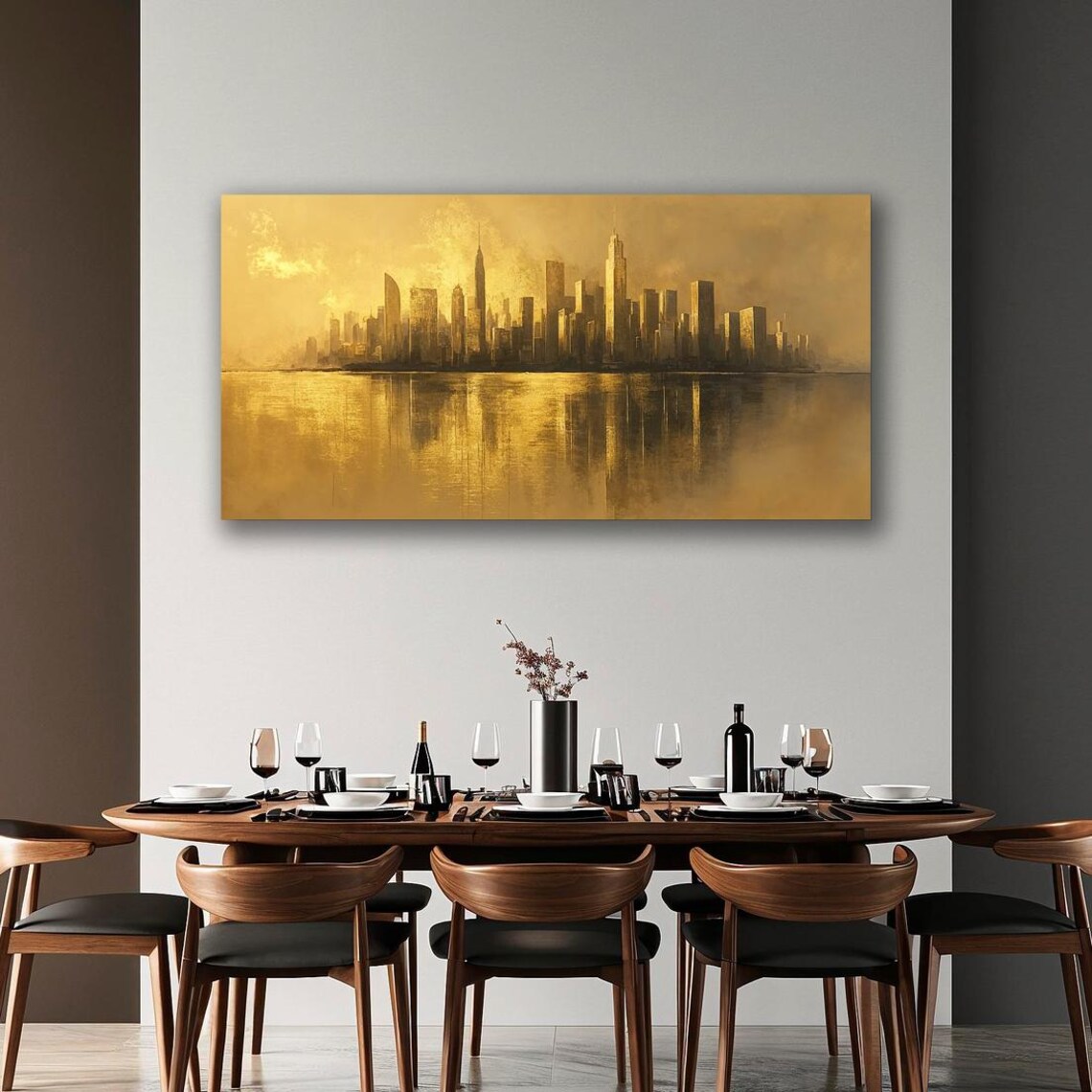 Gold Cityscape Skyline, Metropolis Reflection Art Print - Image 2
