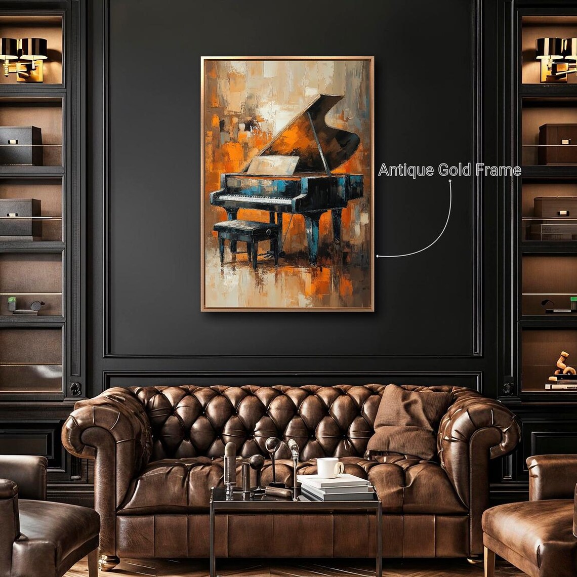 Elegant Grand Piano Orange Abstract Background Music Painting Print - Image 4