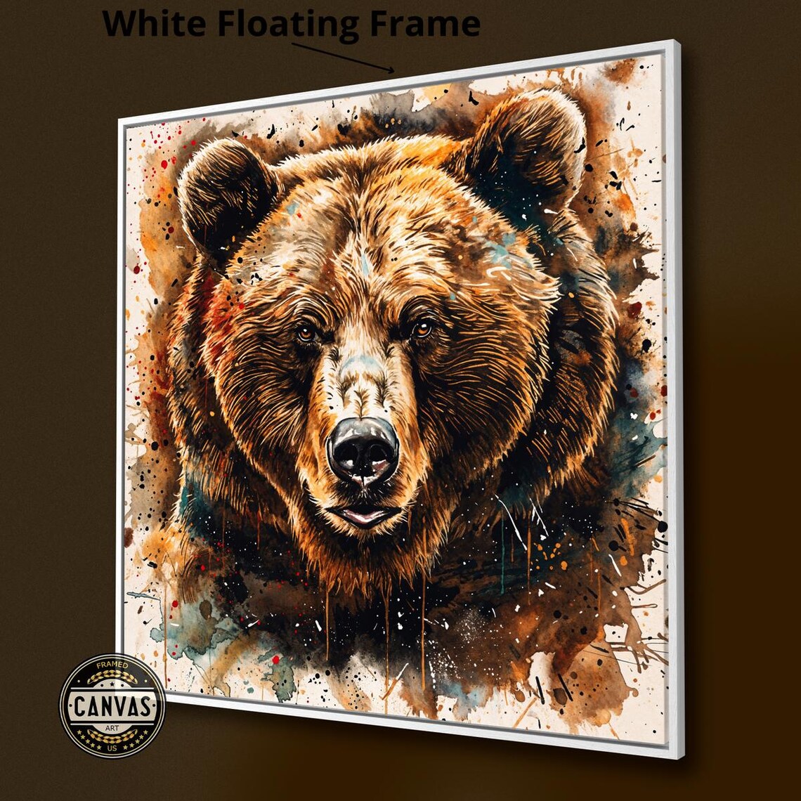 Brown Bear Portrait Watercolor Splatter Wild Animal Face Square Art Poster - Image 2