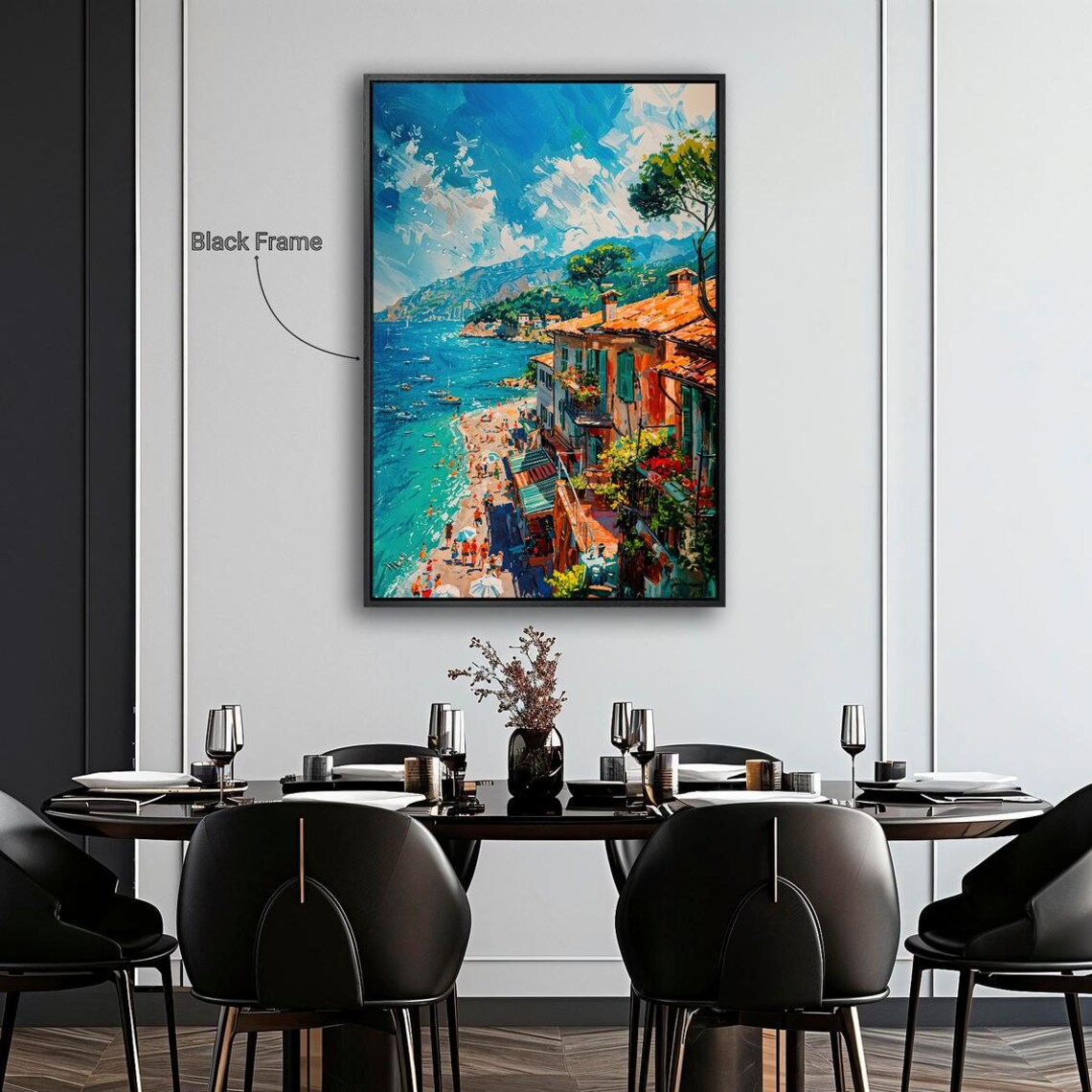Mediterranean Seaside Town Beach Turquoise Sea Painting Wall Art Poster - Image 2