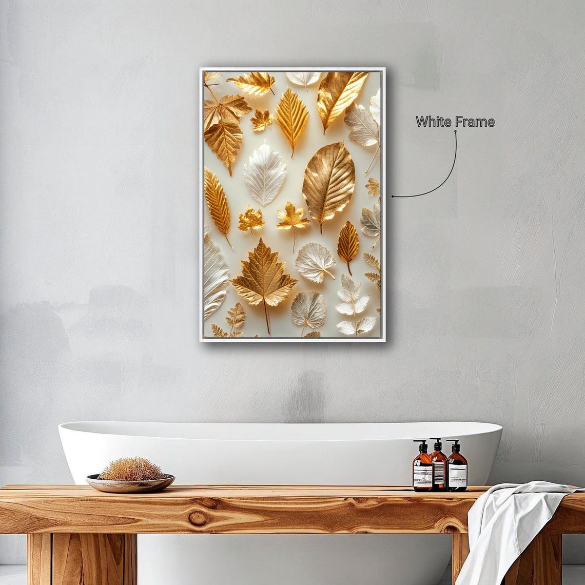 Gold And Silver Autumn Leaves Elegant Botanical Fall Wall Art Print - Image 4