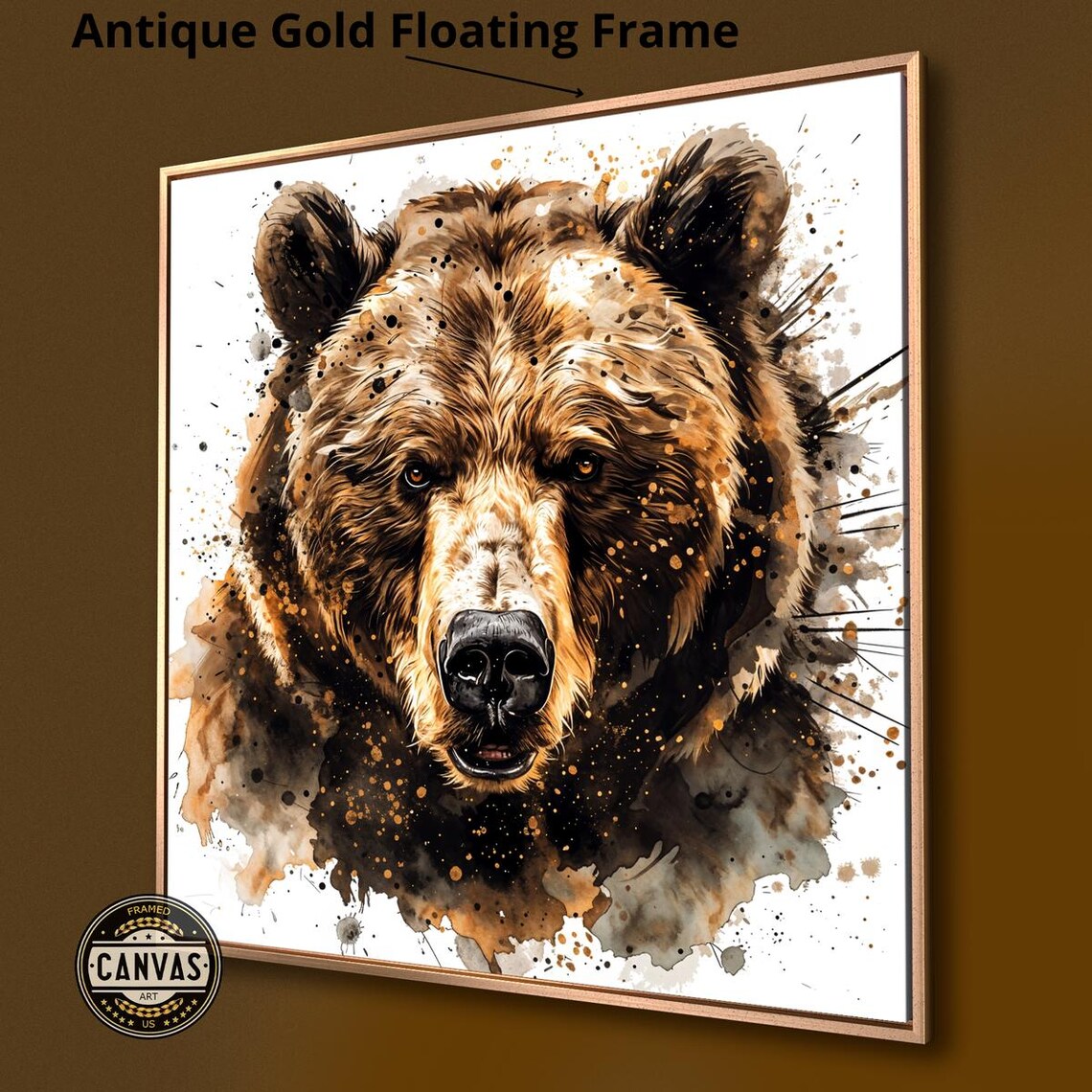 Grizzly Bear Watercolor Splash Portrait Rustic Wildlife Art Poster - Image 3