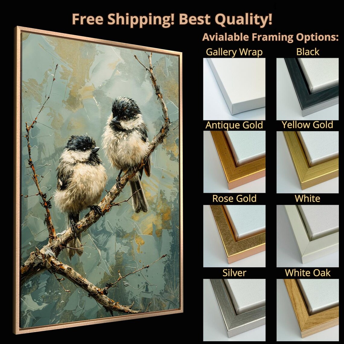 Chickadee Pair on Branch, Winter Nature Poster - Image 5