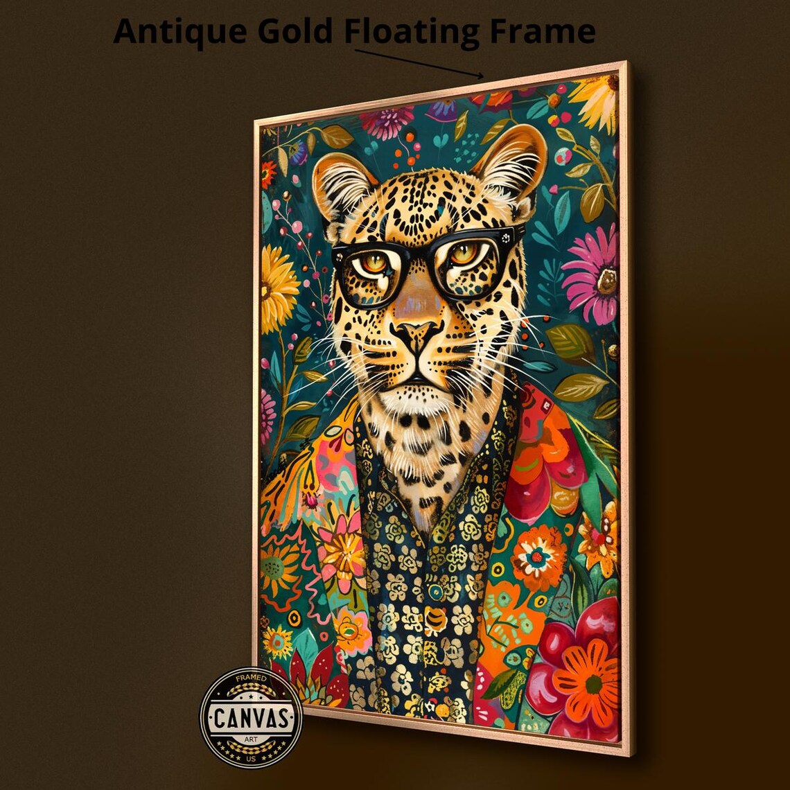 Floral Leopard Vibrant Animal Portrait Art Print - Image 2