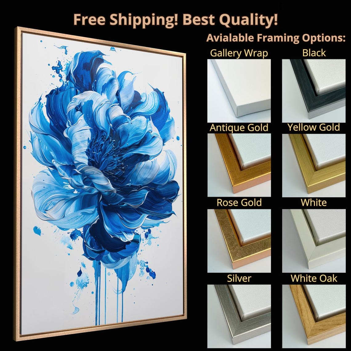 Vibrant Blue Flower Abstract Thick Paint Splash Floral Poster - Image 4