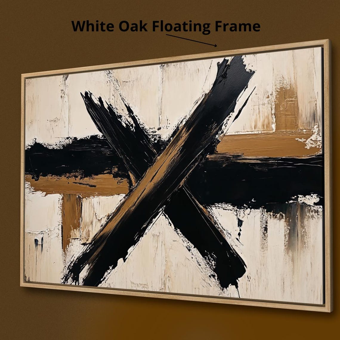 Black And Gold Abstract Expressionist Brushstroke X Art Wall Poster - Image 2