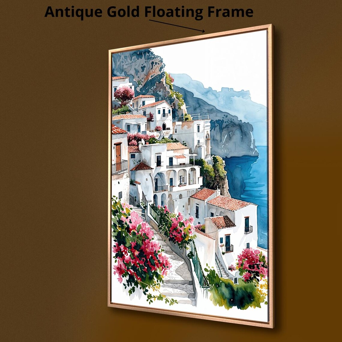 Amalfi Coast Watercolor Art Print, Italian Village - Image 4