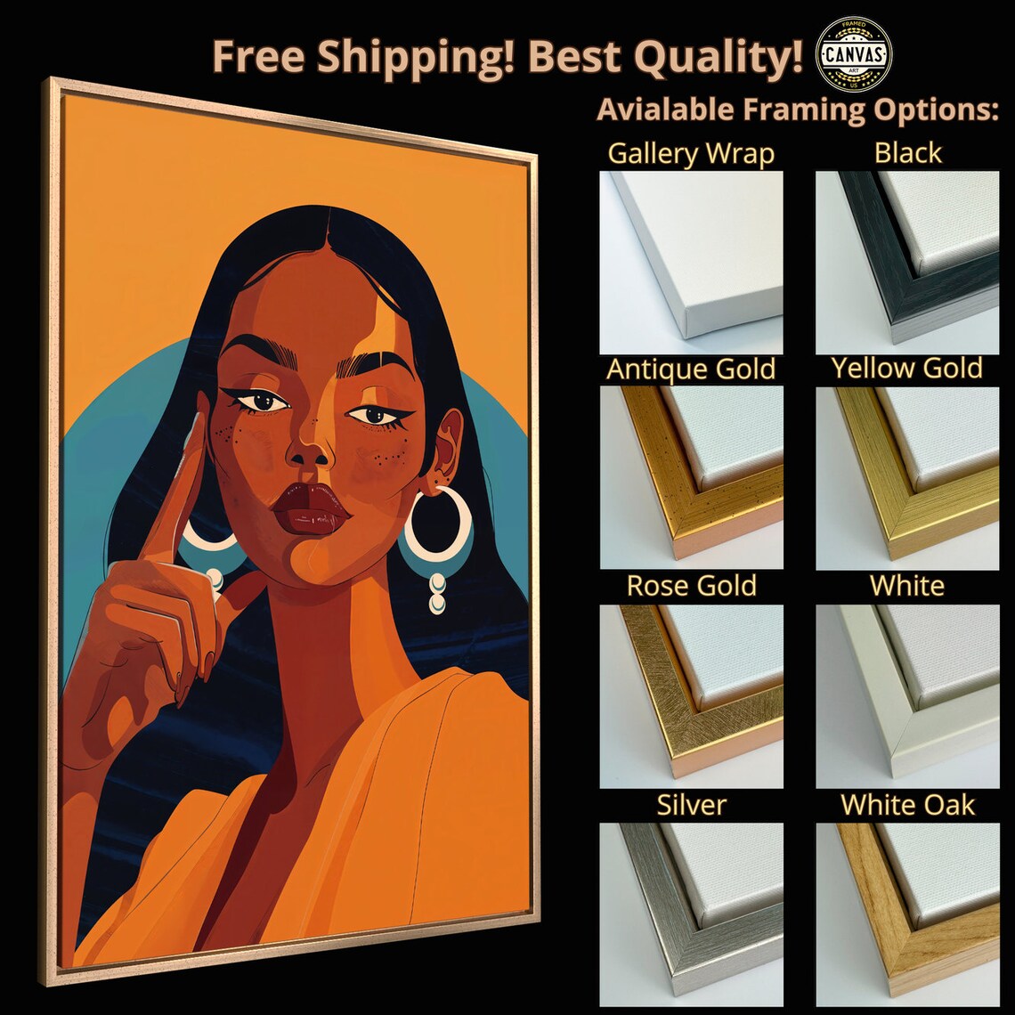Stylish Woman Portrait Framed Wall Art Modern Womans Beauty Painting Print Bold Contemporary Wall Decor Fashion Poster Ready To Hang - Image 5
