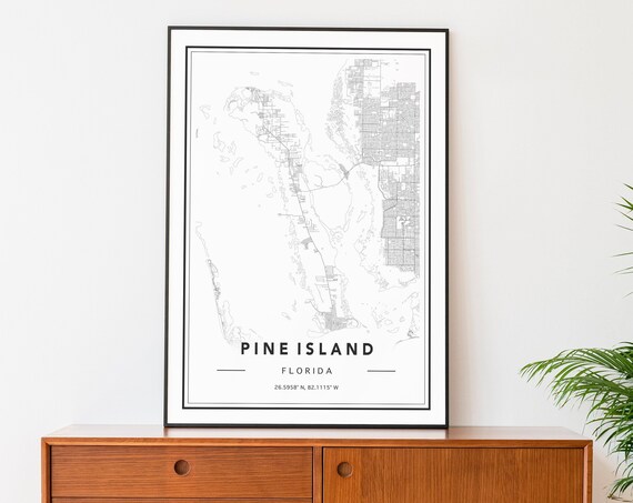 Pine Island Fl Map Print Pine Island Map Poster Pine Island Map Wall Art Black White Pine Island Map Map Of Pine Island Custom Maps