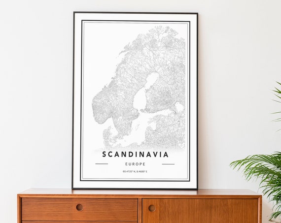 Scandinavia Map Print, Minimal Travel Poster