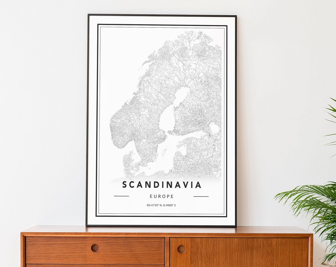 Scandinavia Map Print, Minimal Travel Poster