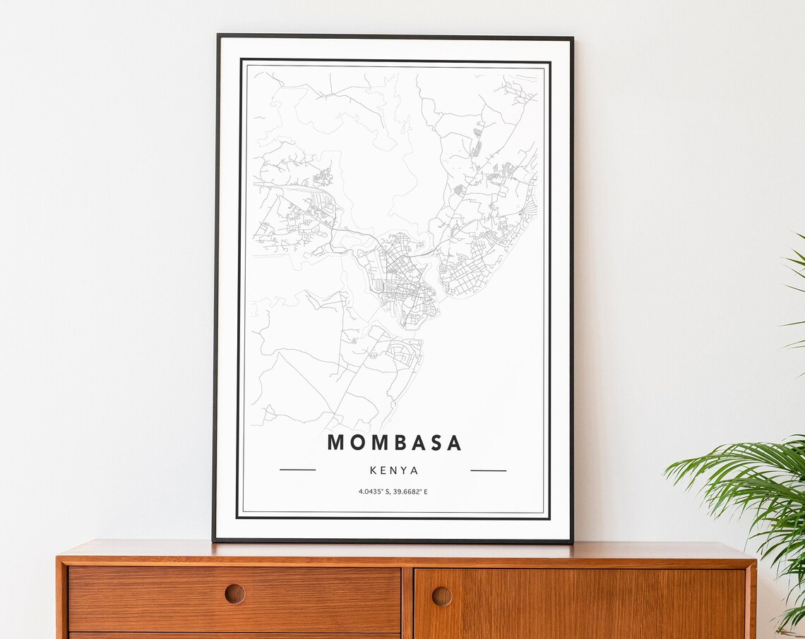 Mombasa Kenya City Map Street Grid Minimal Line Art Travel Poster