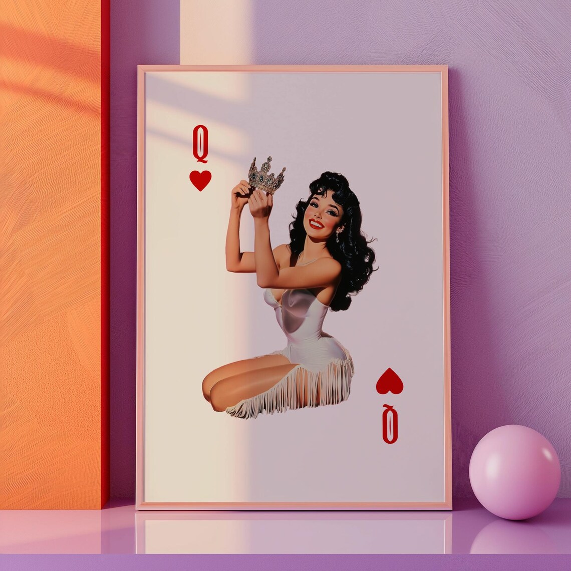 Queen of Hearts Pinup Playing Card Crown Vintage Pop Art Poster
