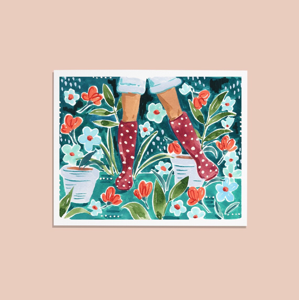 Rain Boots Art Print, Rainy Day Garden Flowers - Image 2