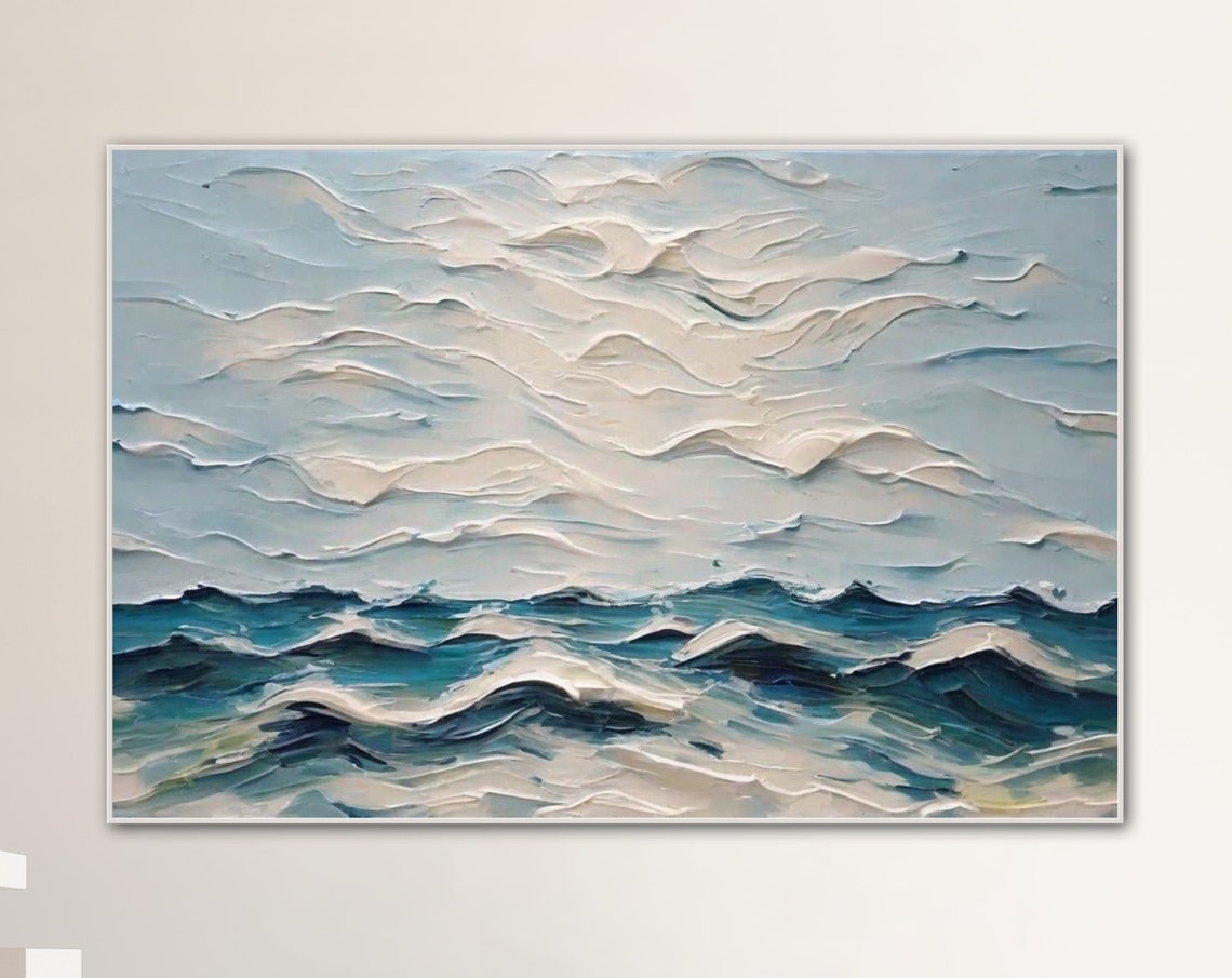 Pale Blue Textured Ocean Waves Serene Abstract Seascape Poster