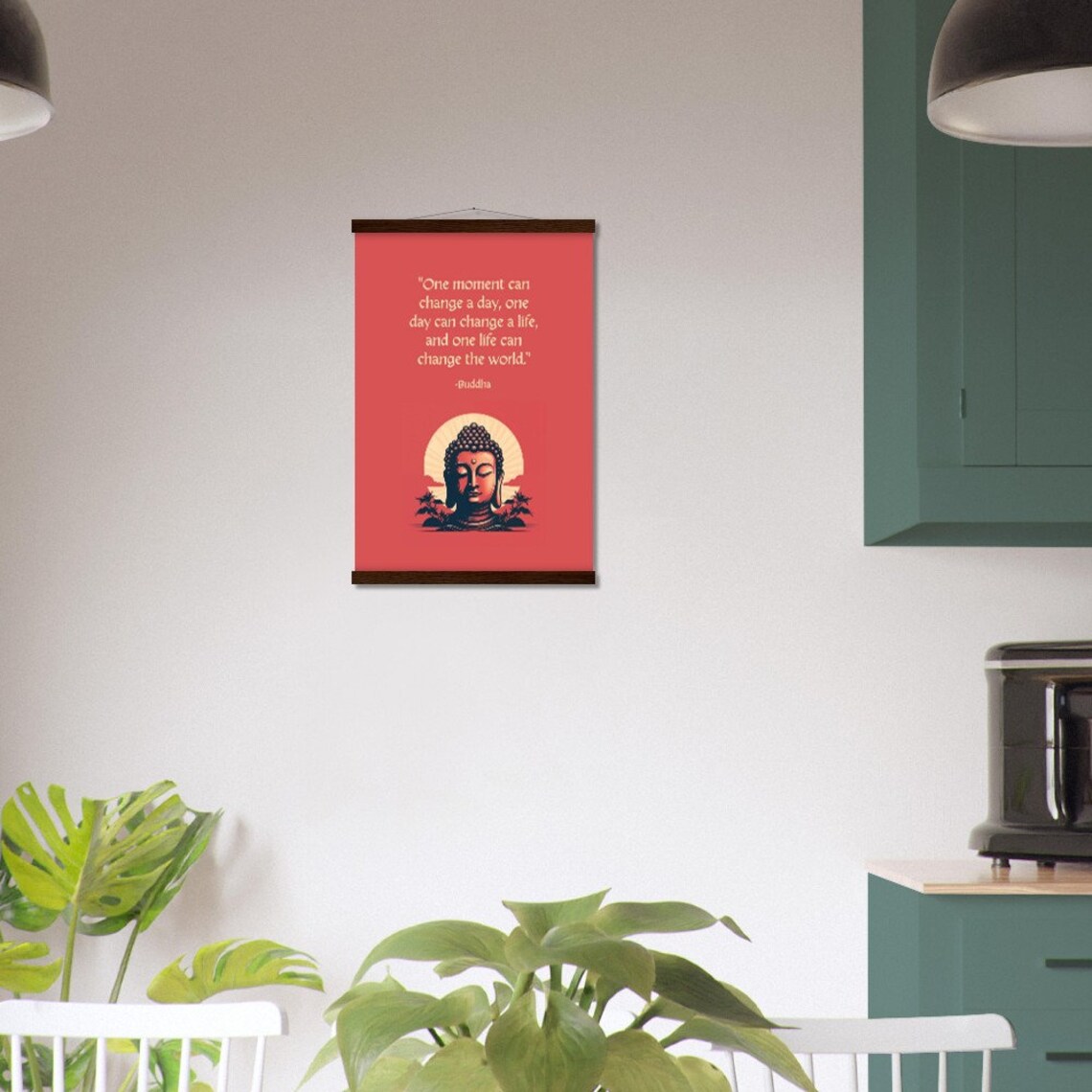 Buddha Quote Poster "One Moment Can Change A Day" Red Minimalist Zen Design - Image 3