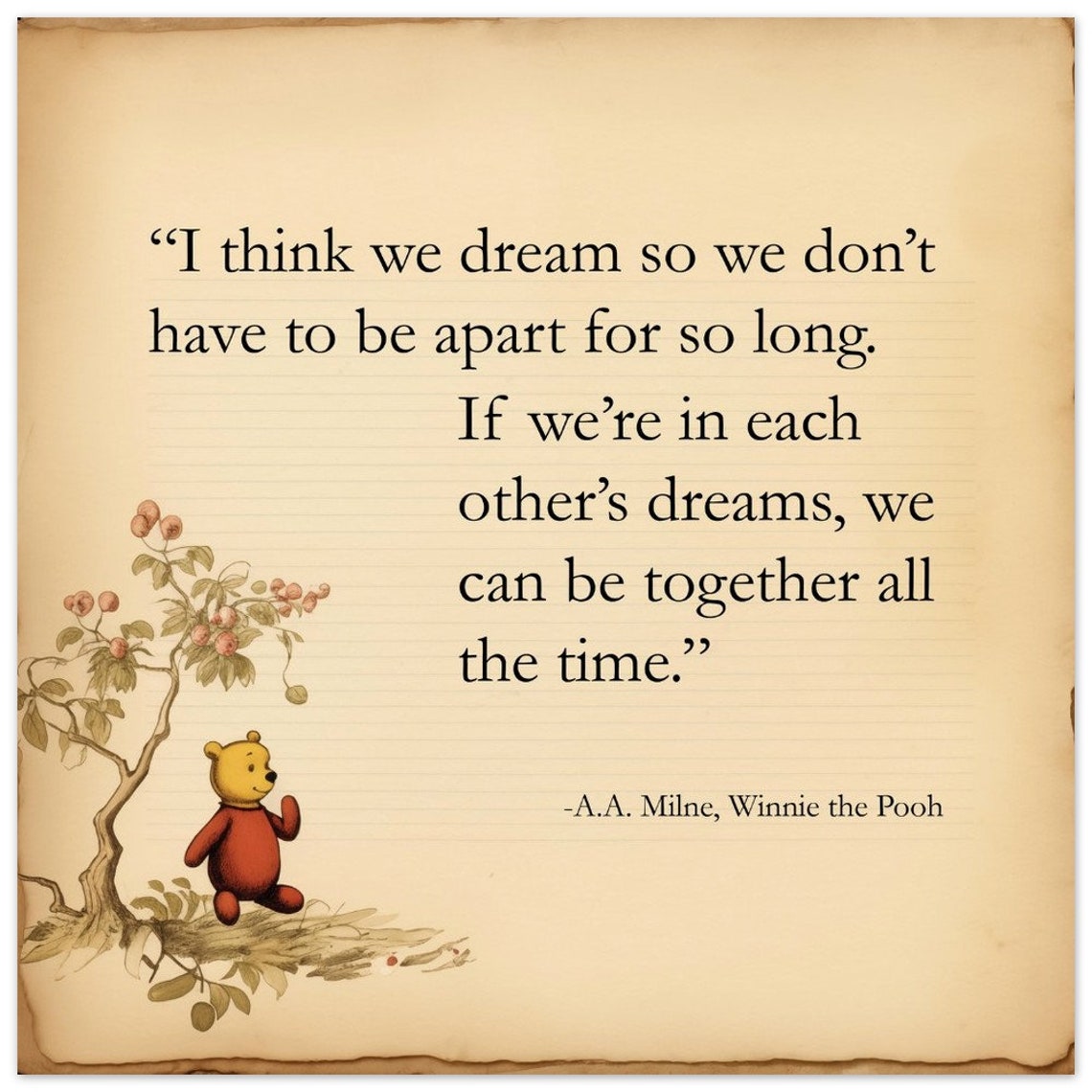 Winnie the Pooh In Each Others Dreams Vintage Book Quote Print - Image 4