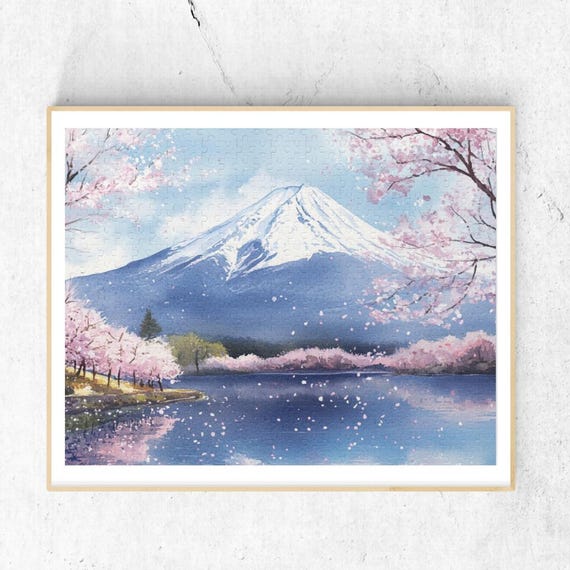 Mount Fuji And Cherry Blossoms Puzzle 120 252 500piecejapanese Watercolor Paintingjapanese Water Mountain