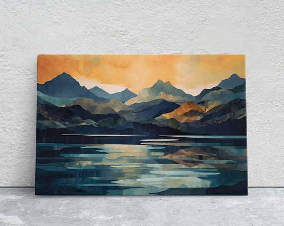 Lakeside Mountains On Lake View Mountains Abstract Landscape Modern Landscape Neutral Tones Subtle Color Watercolor Print