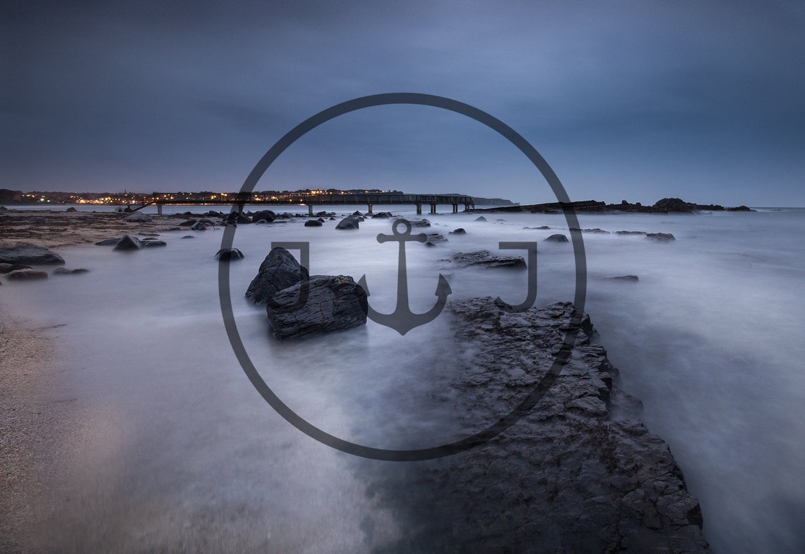 Ballycastle Shore Lights Glowing At Blue Hour County Antrim Poster - Image 3