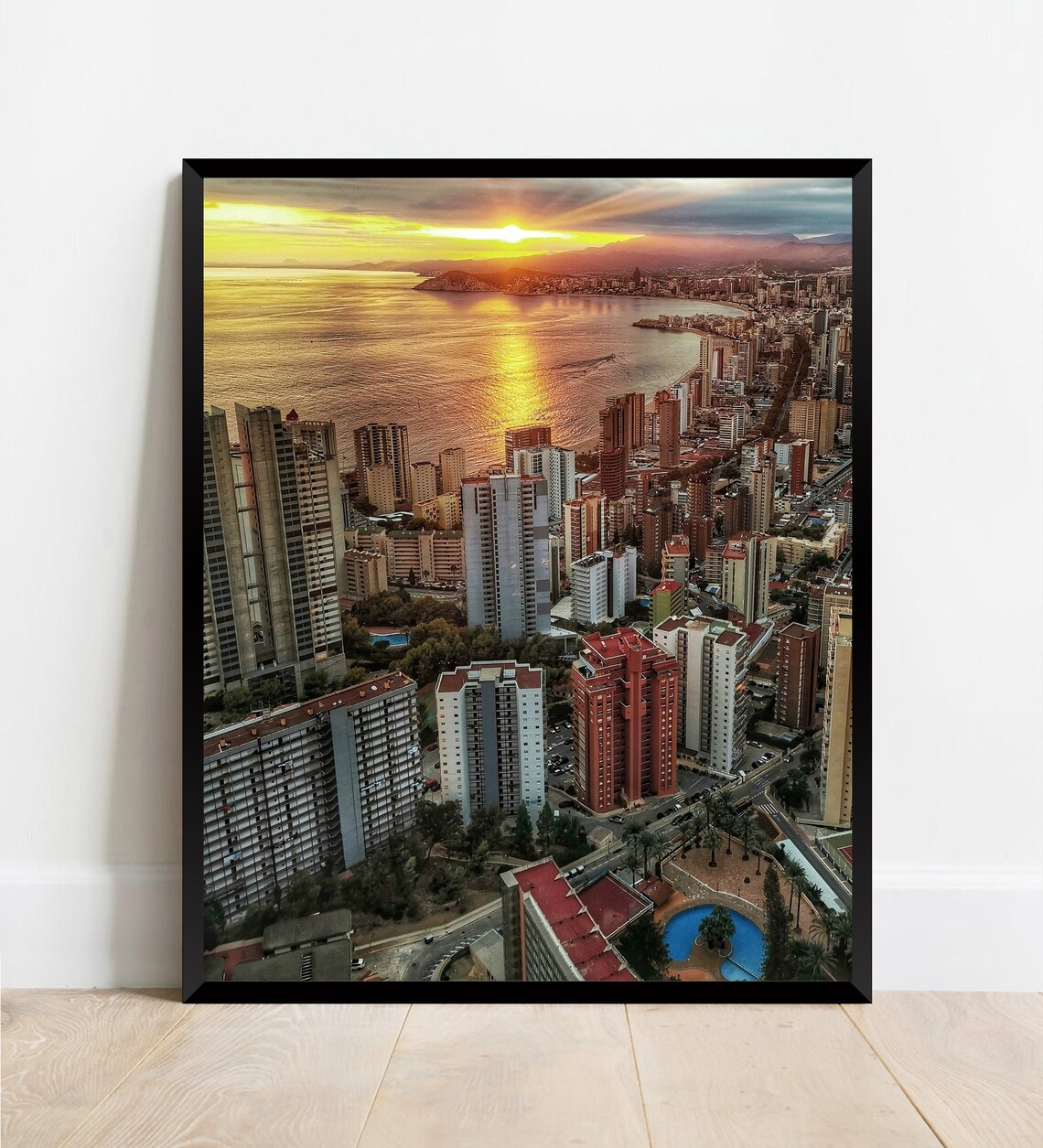 Benidorm Costa Blanca Sunset Aerial Beach City Skyline Poster - Image 2