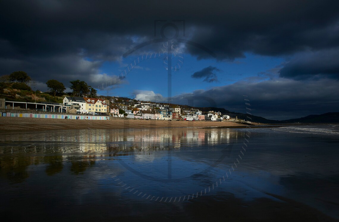 Lyme Regis Dorset Seaside Beach Town Stormy Reflections Poster - Image 3