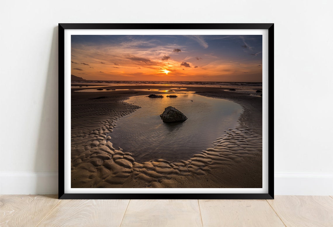 Dinas Dinlle Beach Gwynedd Wales Sandy Sunset Tide Pool Poster