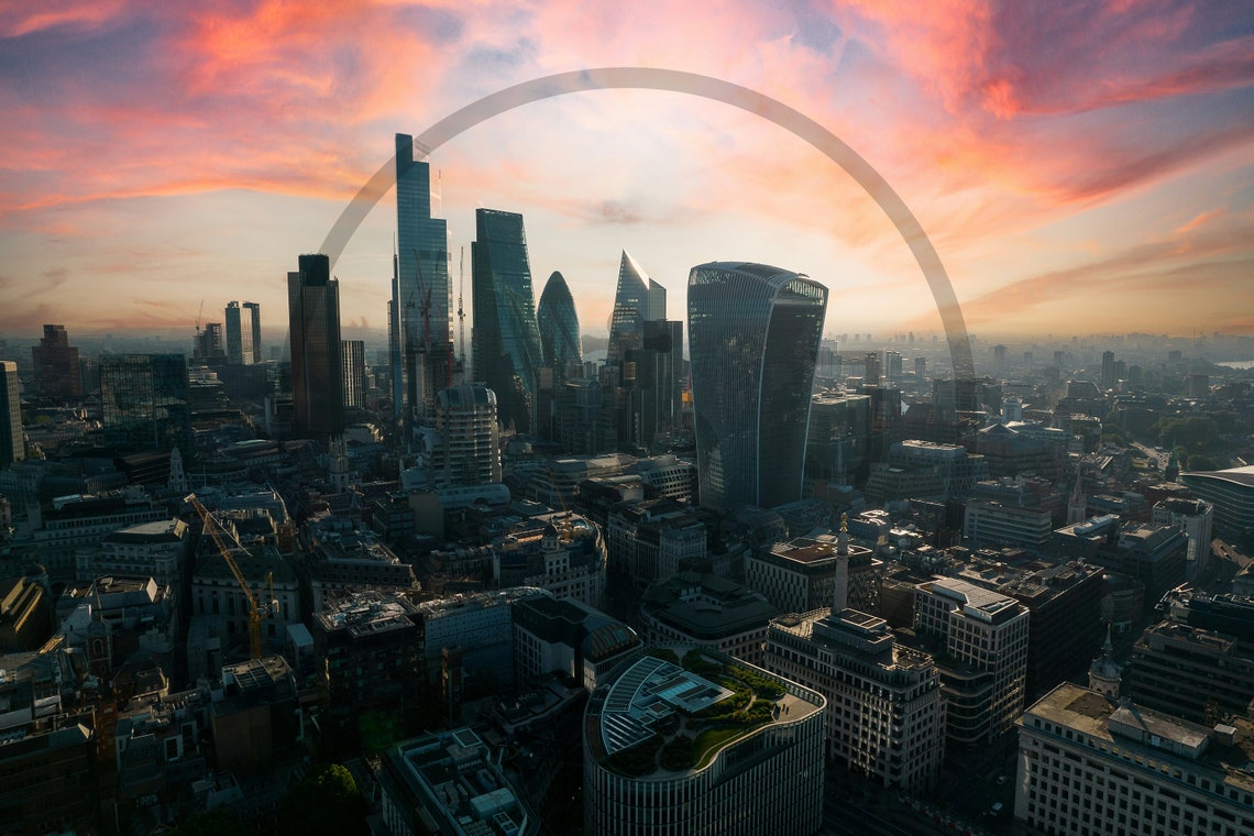 London City Skyline Sunset Aerial View Fine Art Photo Poster - Image 3
