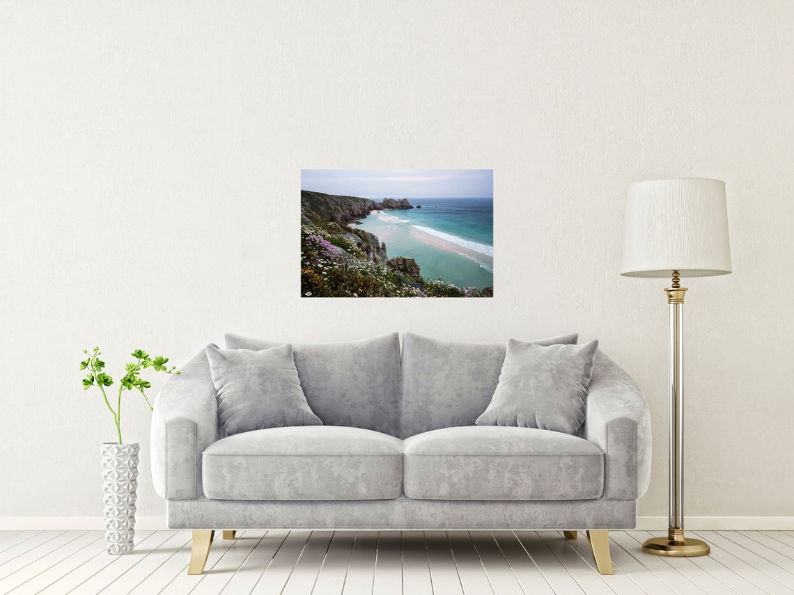 Pedn Vounder Beach Cornwall Dramatic Cliffs Turquoise Sea View Poster - Image 2